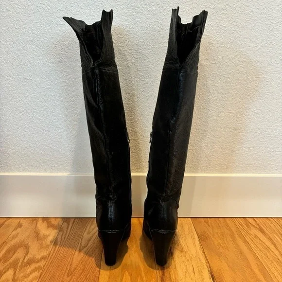 Kork-Ease Adrianne black leather high knee fold over wedge boots - size 8/39‌‌‌ - Picture 4 of 13